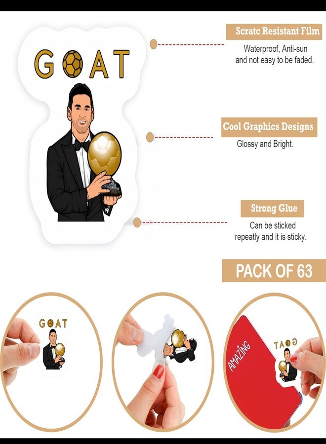 True Flair Waterproof Pack of 63 Football Vinyl Self-Adhesive Sticker for Adults, Multicolor Sports Stickers for Laptop, Journal, Guitar, Mobile and Other Things - Image 5